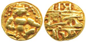 Nayakas of Chitradurga, Gold Durgi Pagoda or Hon, 3.35g, obv. Krishna as Bal Gopala, rev. 