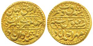 Jahangir, Gold Mohur, 10.8g, Ahmedabad Mint, obv. Persian legend Jahangir Shah Akbar Shah 