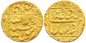Shah Jahan, Gold Mohur, 11.03g, Burhanpur Mint, AH 1047, legend within dotted square on bo