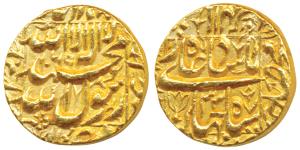 Shah Jahan, Gold Mohur, 10.95g, Multan Mint (off flan), flower as a mint mark on rev., AH 