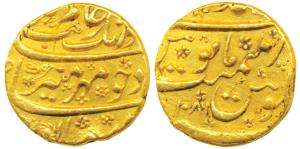 Aurangzeb, Gold Mohur, 10.9g, Ahmednagar Mint, AH 1086, mint name at top with floral attri