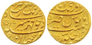 Aurangzeb, Gold Mohur, 10.92g, Aurangabad Mint, AH 1079/12, complete mint name at top on r