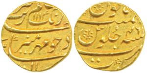 Aurangzeb, Gold Mohur, 11.05g, Surat Mint, AH 1114/46 (KM 315.45). About Extremely Fine.