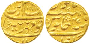 Aurangzeb, Gold Mohur, 10.9g, Zafarabad Mint, AH 1115/47 (KM 315.49). Very Fine+, two scra