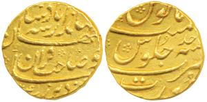 Jahandar Shah, Gold Mohur, 11.05g, Surat Mint, sahib-i-qiran type, AH (11)24/Ahd (KM 369.4