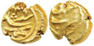 Muhammad Shah, Gold ½ Pagoda, 1.7g, Guty Mint, name of the ruler and date AH 114X on obv.,