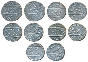 Ahmedabad Mint, Silver Rupee (5), in the name of Muhammad Akbar II, AH 124x, 1249, 1242 an