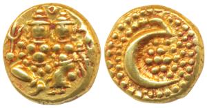 Haider Ali (AH 1174-1197, AD 1761-1782), Gold Pagoda, 3.40g, obv. Shiva and Parvati seated
