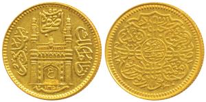 Mir Usman Ali Khan, Gold ½ Ashrafi, 5.6g, full ’Ain’ in doorway of Charminar, AH 1357/29 (
