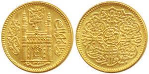 Mir Usman Ali Khan, Gold Ashrafi, 11.26g, full ’Ain’ in doorway of Charminar, AH 1332/4, (