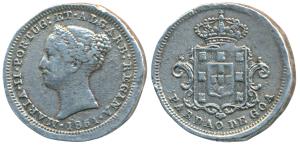 Goa, Maria II (1834-1853 AD), Silver Pardao, 5.36g, 1851, rev. arms with value Pardao De G