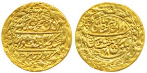 Shahjahanabad Mint, Gold Nazarana Mohur, 9.85g, in the name of Shah Alam II, AH 1220/48, o