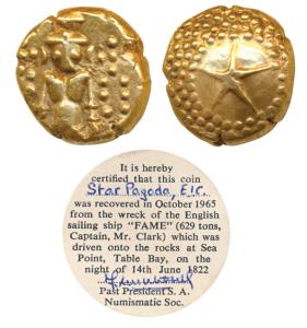 Star Gold Pagoda, 3.4g, single Swami (Balaji-Tirupati) standing, facing front on obv., sta