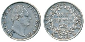 William IV, Silver Rupee, 1835, Calcutta Mint, Dug out F incuse, A / III, Bud leaves, 19 B