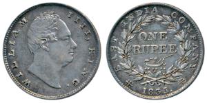 William IV, Silver Rupee, 1835, Calcutta Mint, RS incuse, B / II, Bud leaves, 20 Berries, 