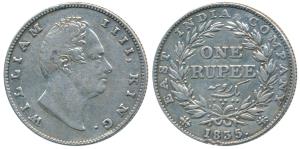 William IV, Silver Rupee, 1835, Bombay Mint, No initials, B / II, Bud leaves, 20 Berries, 