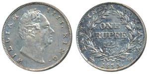William IV, Silver Rupee, 1835, Bombay Mint, No initials, B(a) / II, Bud leaves, 20 Berrie