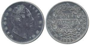 William IV, Silver Rupee, 1835, Calcutta Mint, RS incuse, C / II, Extremely thin letters a