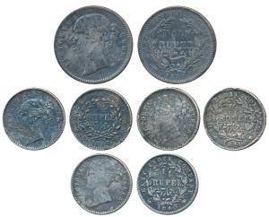 Victoria Queen, Silver ¼ Rupee (3), 1840, Continuous legend and Divided legend (2); Silver