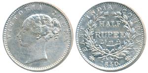 Victoria Queen, Silver ½ Rupee, 1840, Continuous legend, English Head, 19 Berries (9L+10R)