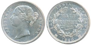 Victoria Queen, Silver ½ Rupee, 1840, Divided legend, Calcutta / Bombay Mint, WW incuse, 2