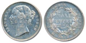 Victoria Queen, Silver ½ Rupee, 1840, Divided Legend, Calcutta / Bombay Mint, WW incuse, 2