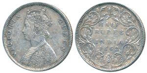 Victoria Queen, Silver ½ Rupee, 1862, Bombay Mint, B1 / II, Round pearls in the crown, (Pr