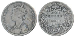 Victoria Queen, Silver Rupee, 1862, Bombay Mint, A (with crescent) / I / 1 / 1, (Prid 98).