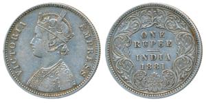 Victoria Empress, Silver Rupee, 1881, Calcutta Mint, A1 / I / C incuse, (Prid 119). Very F
