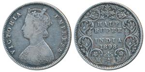 Victoria Empress, Silver ½ Rupee, 1898, Calcutta Mint, A / I / C incuse, (Prid 280). About