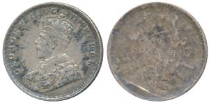 George V, Silver Rupee, Error, Brockage, nice deep and complete lakhi impression on rev., 