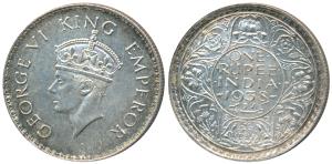 George VI, Silver Rupee, 1938, Bombay Mint, A / I / without Dot, (Prid 233). About Uncircu
