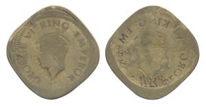 George VI, Nickel-Brass 2 Annas, Error, obverse brockage, a shallow lakhi impression on re
