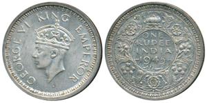 George VI, Half Silver Rupee, 1945, Bombay Mint, D / Ia / dot, Large and Open 5 in Date, U
