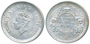George VI, Half Silver Rupee, 1945, Lahore Mint, D / Ia L, Large and Open 5 in Date, Unlis
