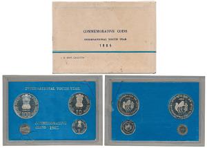 1985 Proof Set, International Youth Year, set of 3, Rupee 1 to 100. In immaculate conditio