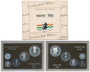 1989 Uncirculated Set, Jawaharlal Nehru Centenary, set of 4, Rupee 1 to 100. In immaculate
