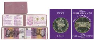 Australia, Cupro-Nickle 5 Dollar Coin and Banknote, mentioned as the first 5 Dollar Coin. 