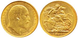 Australia, Edward VII, Gold Sovereign, 8g, 1907, ’P’ mint mark for Perth Mint (KM 15). Abo