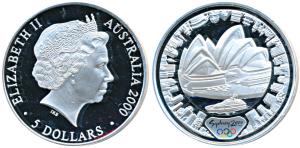 Australia, Elizabeth II, Silver $5, 31.3g, Sydney Olympics in 2000, with the Sydney Opera 