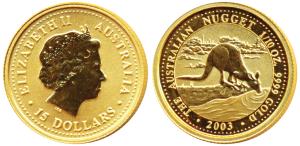 Australia, Elizabeth II, Gold $15, 1/10 ounce, 3.11gm, .999 purity, rev. The Australian Nu