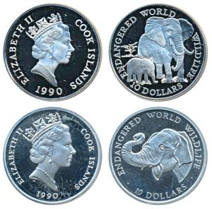 Cook Island, Elizabeth II, Silver $10 (2), 10g each (total 20g), 1990, Endangered World Wi