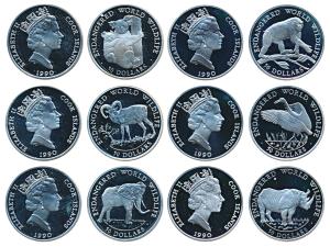 Cook Island, Elizabeth II, Silver $50 (6), 19.2g each (total 115.2g), 1990, Endangered Wil