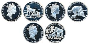 Cook Island, Elizabeth II, Silver $5 (3), 31.5g each (total 94.5g), 1996, Endangered Wildl