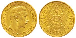 Germany, Prussia, Wihelm II, Gold 20 Mark, 8g, Berlin Mint, 1902 A. (KM 521). Very Fine+, 