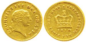 Great Britain, George III, Gold 1/3 Guinea, 2.81g, 1810, Crown above date on rev. (KM 650)