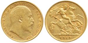 Great Britain, Edward VII, Gold ½ Sovereign, 4g, 1910, (KM 804). Very Fine.