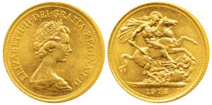 Great Britain, Queen Elizabeth, Gold Sovereign, 8g, 1976, laureate head (KM 919). Uncircul