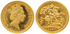 Great Britain, Queen Elizabeth, Gold ½ Sovereign, 4g, 1997 (KM 942). Proof, in Mint State.