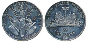 Haiti, Silver 25 Gourdes, 117.15g, 1967, 10th Anniversary of the Revolution, obv. art obje